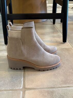 Dolce Vita Taupe Suede Chelsea Lug Ankle Boots